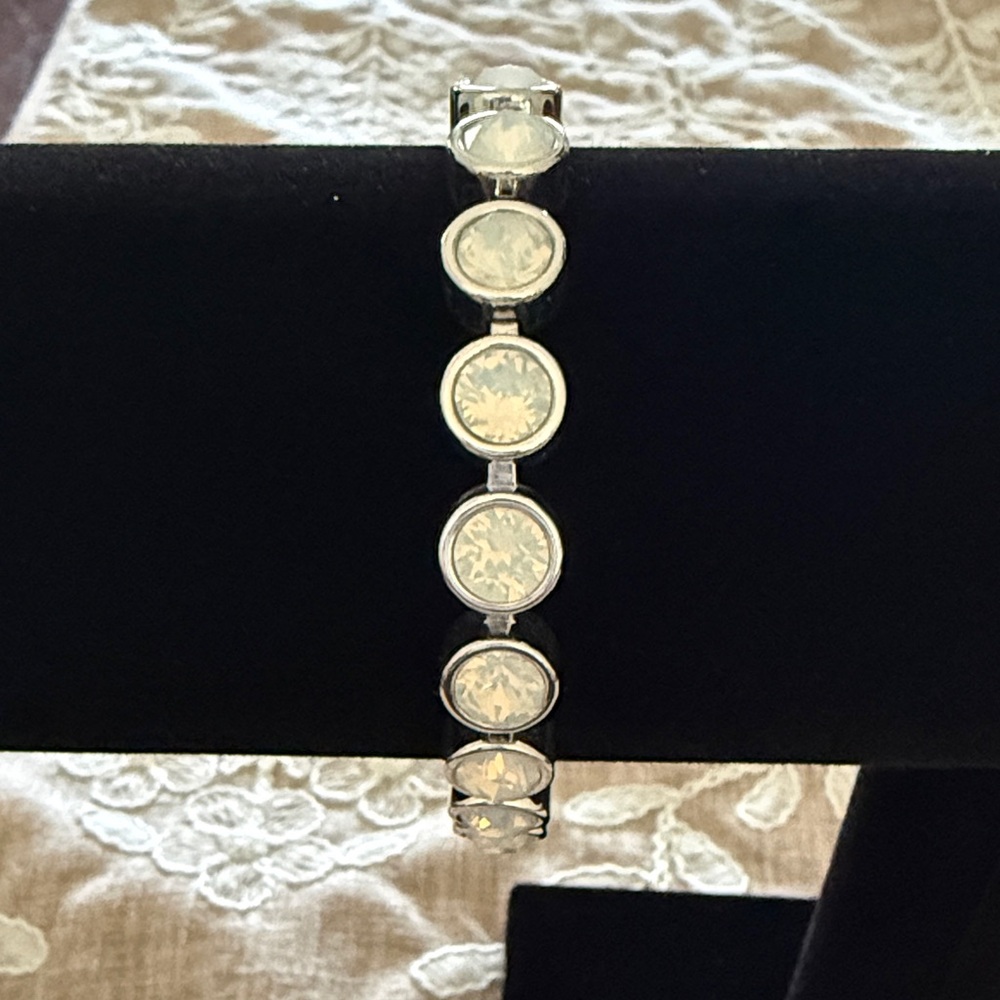 Touchstone Crystal Classic Silver-Tone Crystal Link Bracelet - white color stone